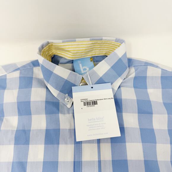 Bella Bliss Boys 4 Blue White Skye Check Chapman Button Down Shirt Long Sleeve - Picture 5 of 10